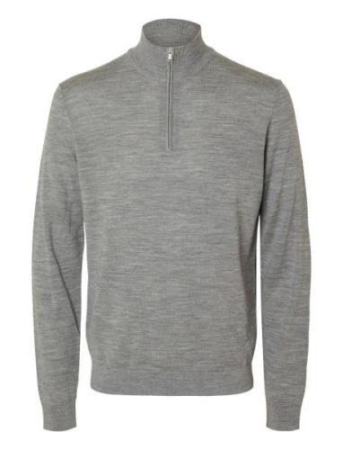 Slhtray Ls Knit Merino Half Zip Noos Selected Homme Grey