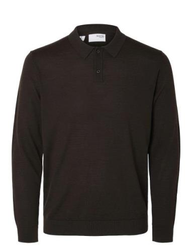 Slhtray Ls Knit Merino Polo Noos Selected Homme Brown