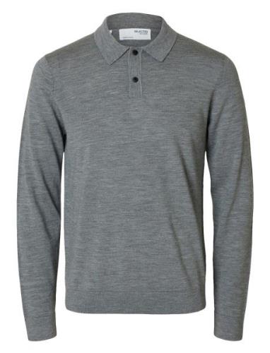 Slhtray Ls Knit Merino Polo Noos Selected Homme Grey