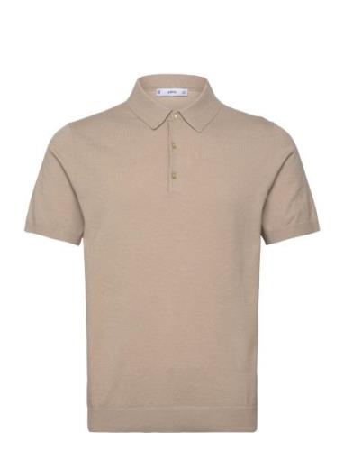 Fine-Knit Polo Shirt Mango Beige