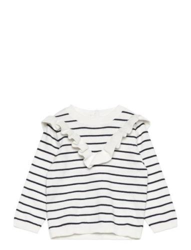 Ruffle Striped Sweater Mango White