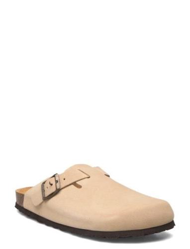 Leather Clogs With Buckle Mango Beige