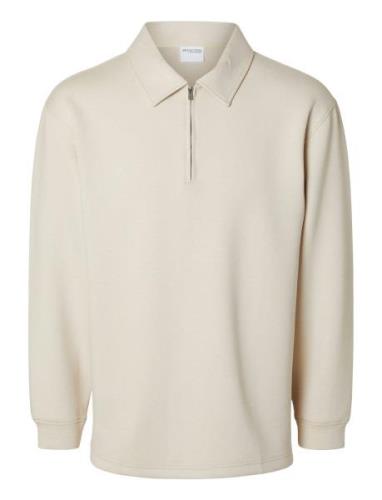 Slhrelax-Emanuel Soft Polo Zip Sweat Ex Selected Homme Cream