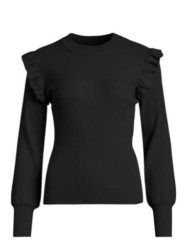 Vineira O-Neck L/S Rib Knit Top - Noos Vila Black