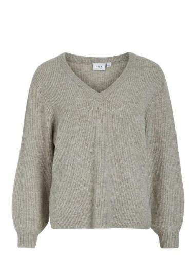 Vibeluna V-Neck Rev L/S Knit Top - Noos Vila Beige