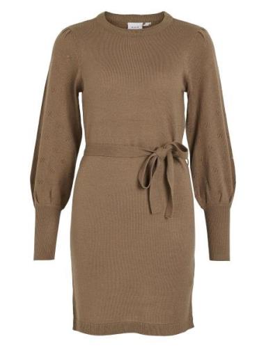 Viava L/S Belt Short Knit Dress Vila Beige