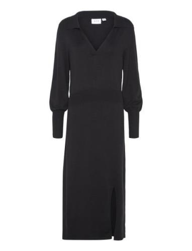 Vicomfy L/S Collar Rib Knit Dress - Noos Vila Black