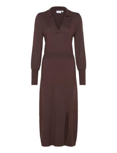 Vicomfy L/S Collar Rib Knit Dress - Noos Vila Brown