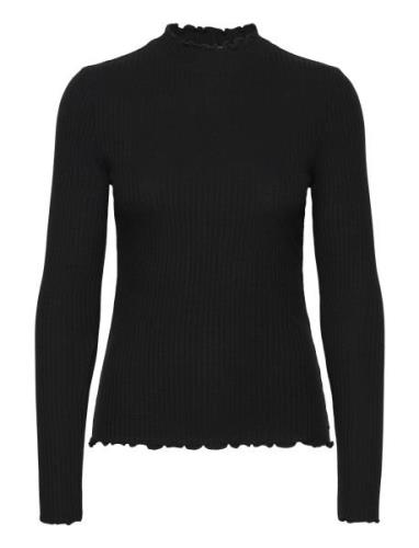 Rib T-Shirt With Frill Tom Tailor Black