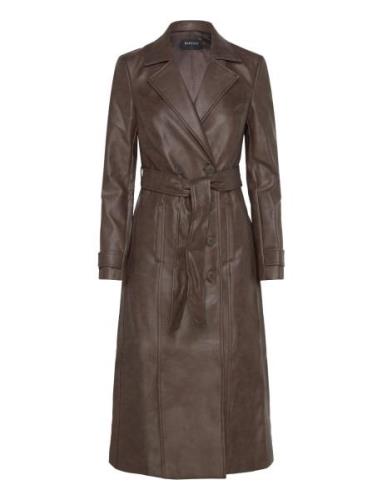 Vegan Leather Trench Coat Bardot Brown