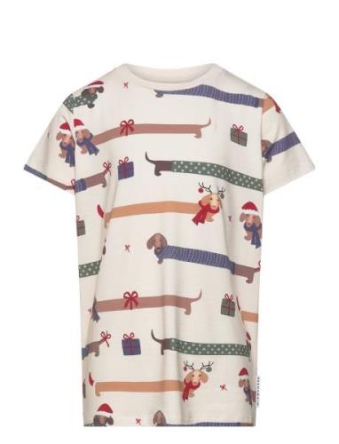 Bamboo T-Shirt Santa Dogs Geggamoja Cream