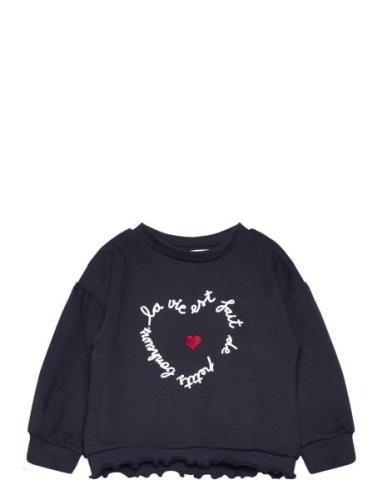 Embroidered Printed Hoodie Mango Navy