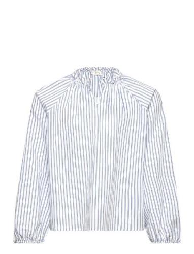 Ruched Detail Striped Blouse Mango Blue