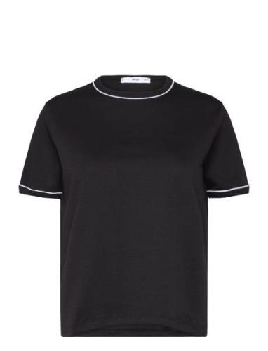 100% Cotton T-Shirt With Contrast Piping Mango Black