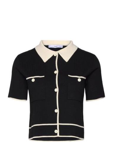 Short-Sleeved Cardigan With Contrasting Trims Mango Black