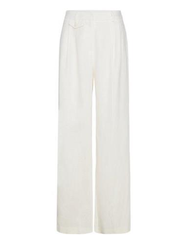 Mya Double Pleat Wide Linen Pants Malina White