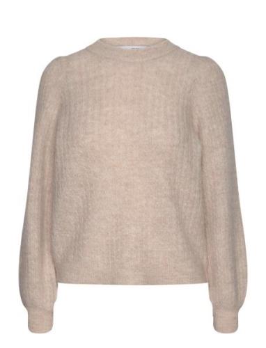 Slflulu Ls Structure Knit O-Neck Selected Femme Beige