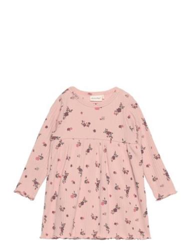 Dress Ls Aop Rib Minymo Pink