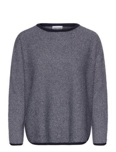 Curved Herringb Sweater Davida Cashmere Navy