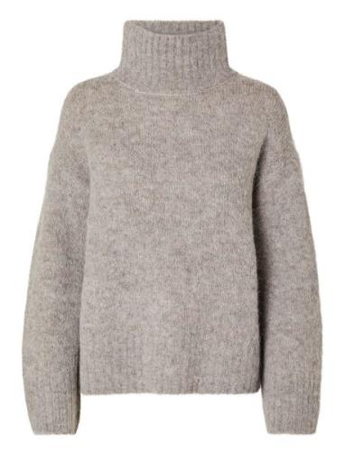 Slfgabella Ls Knit High-Neck Noos Selected Femme Grey