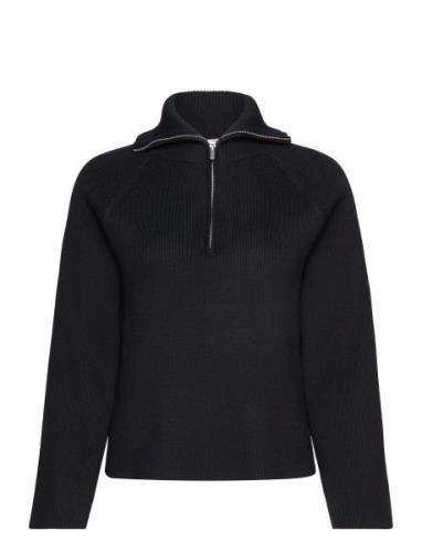 Objelly Re L/S Zip Knit Pullover Div Object Black