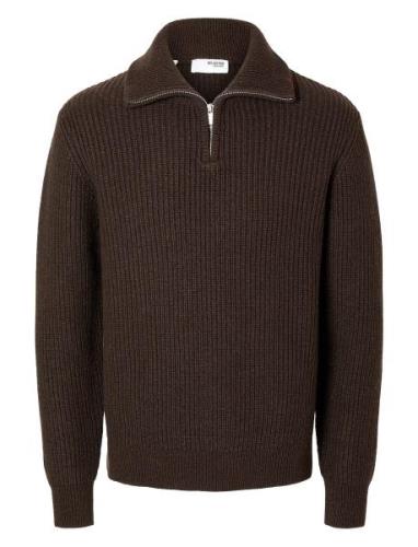 Slhland Ls Knit Half Zip Selected Homme Brown