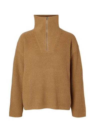 Slfbloomie Ls Knit Half Zip Noos Selected Femme Brown