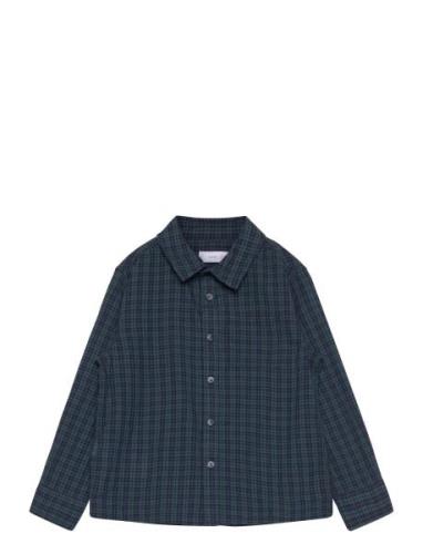 Check Cotton Shirt Mango Navy