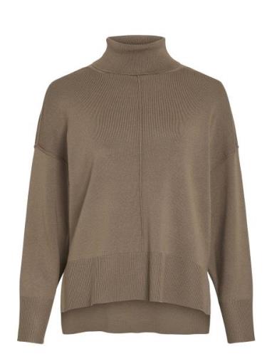 Viostria Rollneck L/S Knit Top-Noos Vila Beige