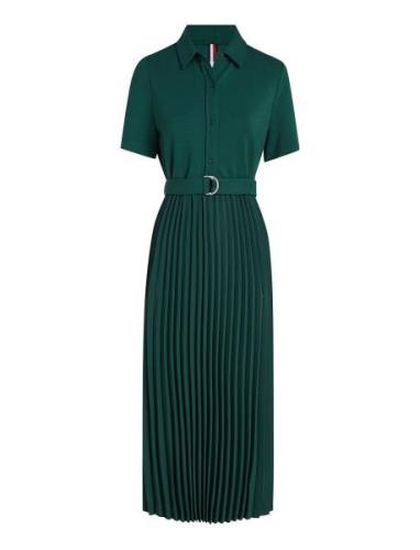 Visc Mix Pleated Polo Dress Ss Tommy Hilfiger Green