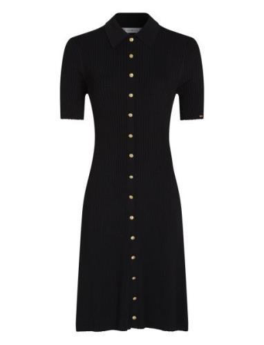 Gold Button Herit Ss Polo Dress Tommy Hilfiger Black