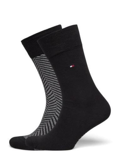 Th Men Sock 2P Irregular Herringb Tommy Hilfiger Black