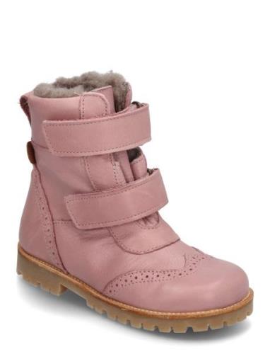 Rub Sole™ Broque Velcro Boot Tex Pom Pom Pink