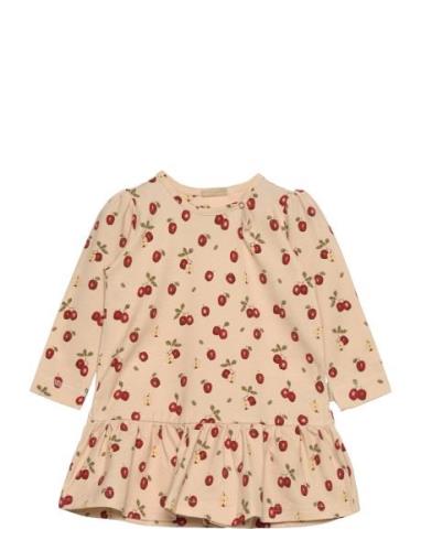 Dress L/S Gather Printed Petit Piao Beige