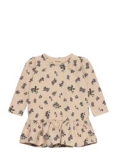 Dress L/S Gather Printed Petit Piao Beige