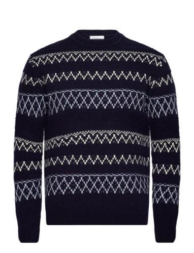 Knitted Pattern Crew Neck - Rws Knowledge Cotton Apparel Navy