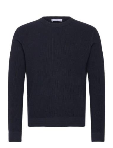 Ribbed Cotton Knitted Sweater Mango Navy