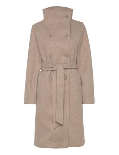 High Neck Midi Coat Bubbleroom Beige