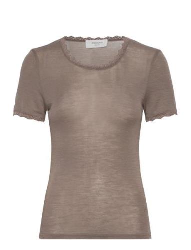 Rwsamber Ss T-Shirt W. Lace Rosemunde Beige