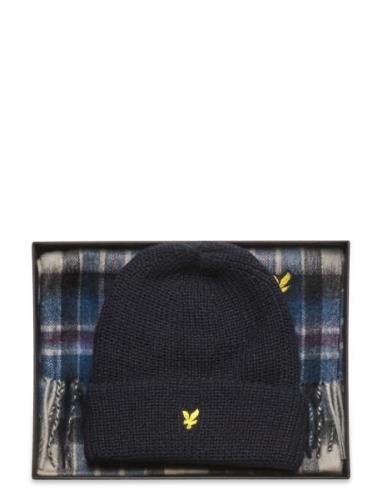 Lambswool Blend Checked Scarf And Beanie Gift Set Lyle & Scott Navy