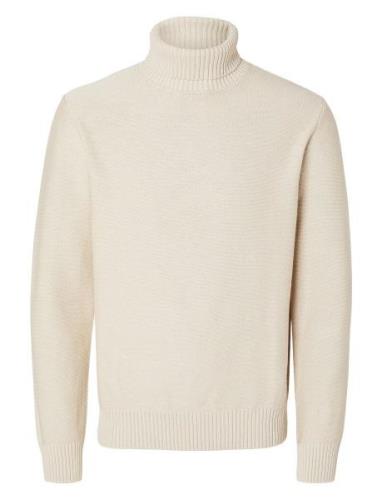 Slhaxel Ls Knit Roll Neck Noos Selected Homme Beige