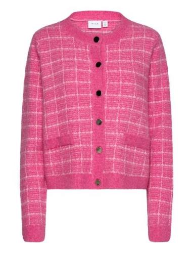 Viaudrey Check L/S Knit Cardigan/Ka Vila Pink