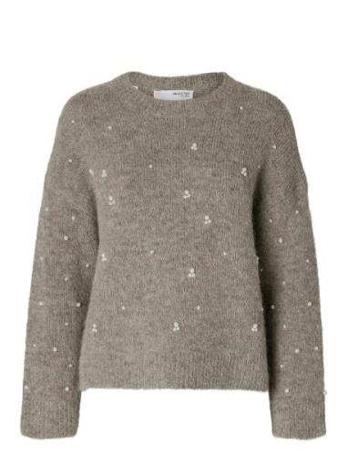 Slfgabella Ls Pearl Knit Ex Selected Femme Grey