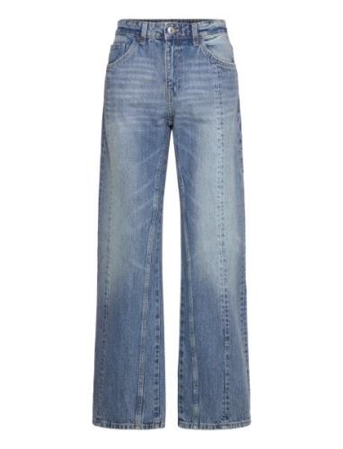 Straight Jeans With Decorative Seams Mango Blue