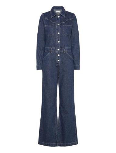 Long Denim Jumpsuit Mango Blue