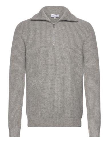 Man Chunky Rib Half Zip Davida Cashmere Grey