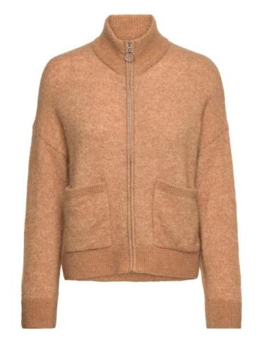 Slfsia Ras Ls Knit Zipper Cardigan Noos Selected Femme Beige