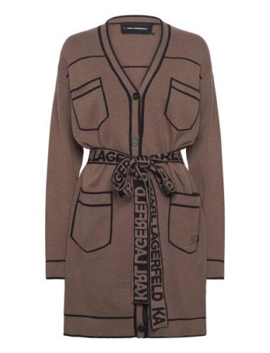 Branded Belted Cardigan Karl Lagerfeld Brown