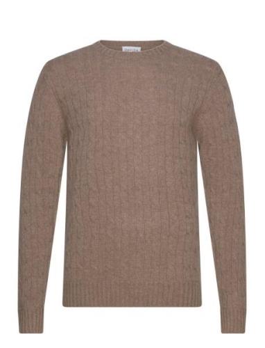 Man O-Neck Cable Sweater Davida Cashmere Brown