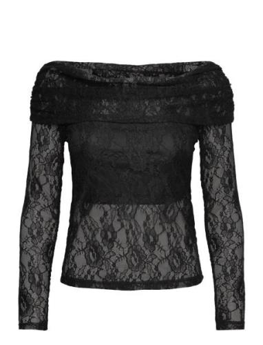 Slfmista Ls Off Shoulder Lace Top Selected Femme Black